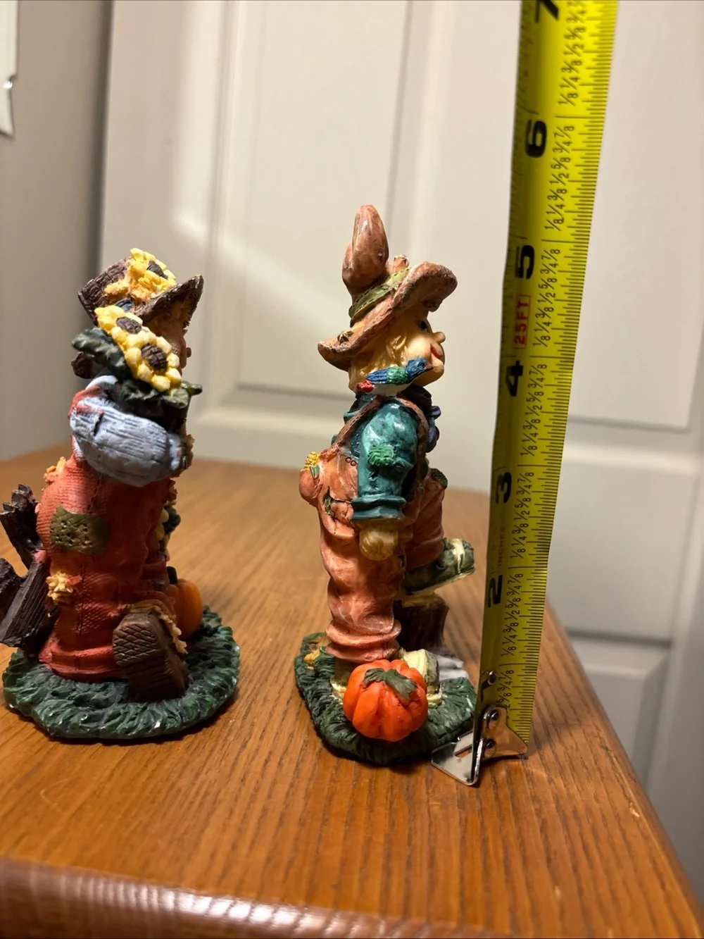 Autumn Scarecrow Figurine Pair - Orange & Green Fall Decor